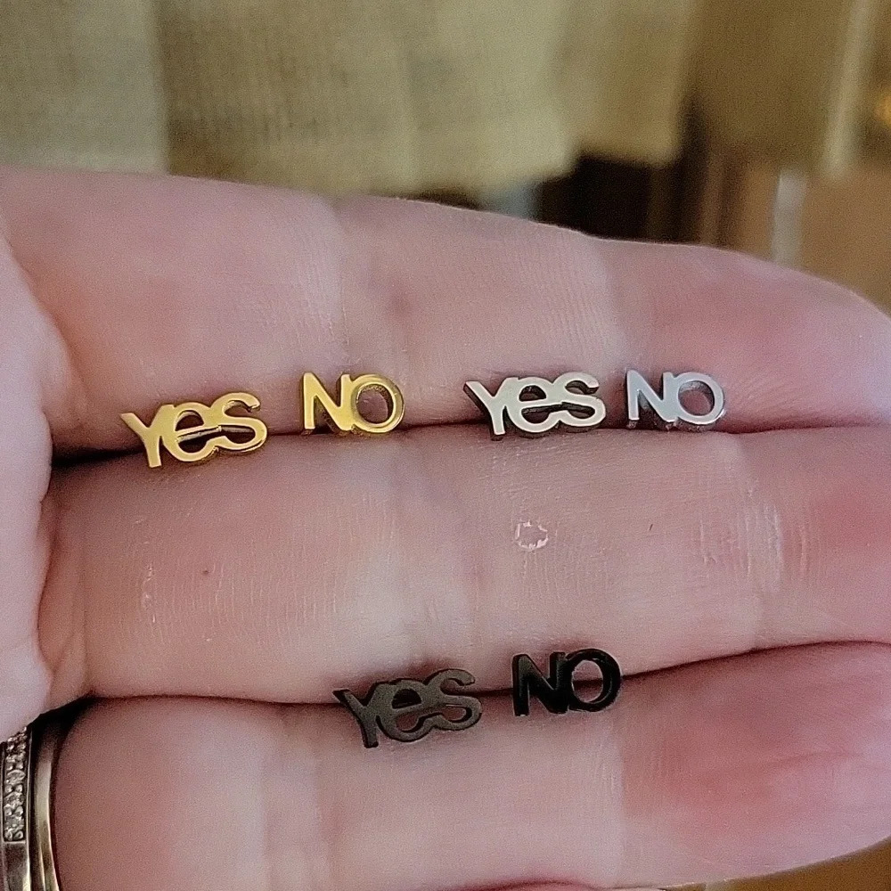 Split Decision Yes No Stud Earrings, choice of color